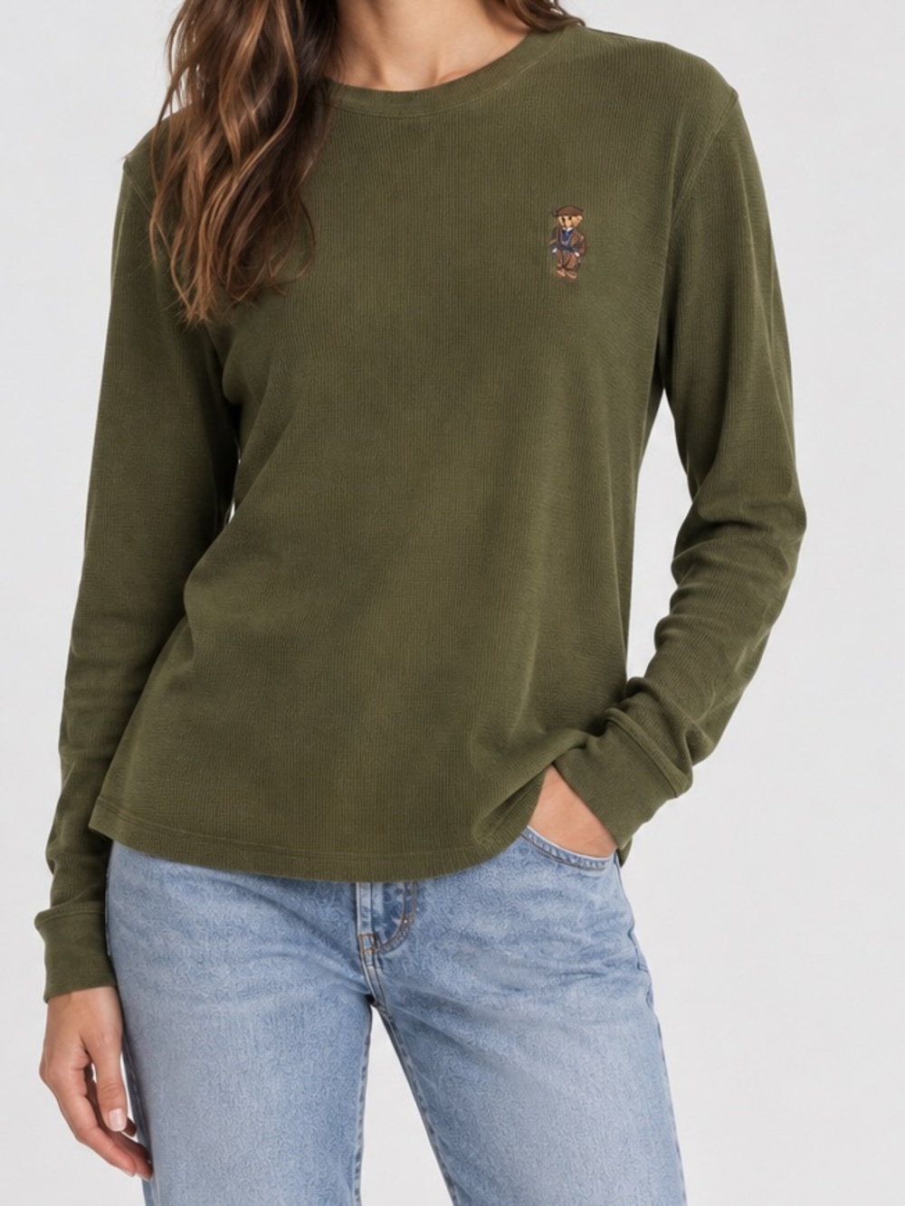 NWT Polo Ralph Lauren Polo Bear Olive Green Waffle Knit Crewneck
